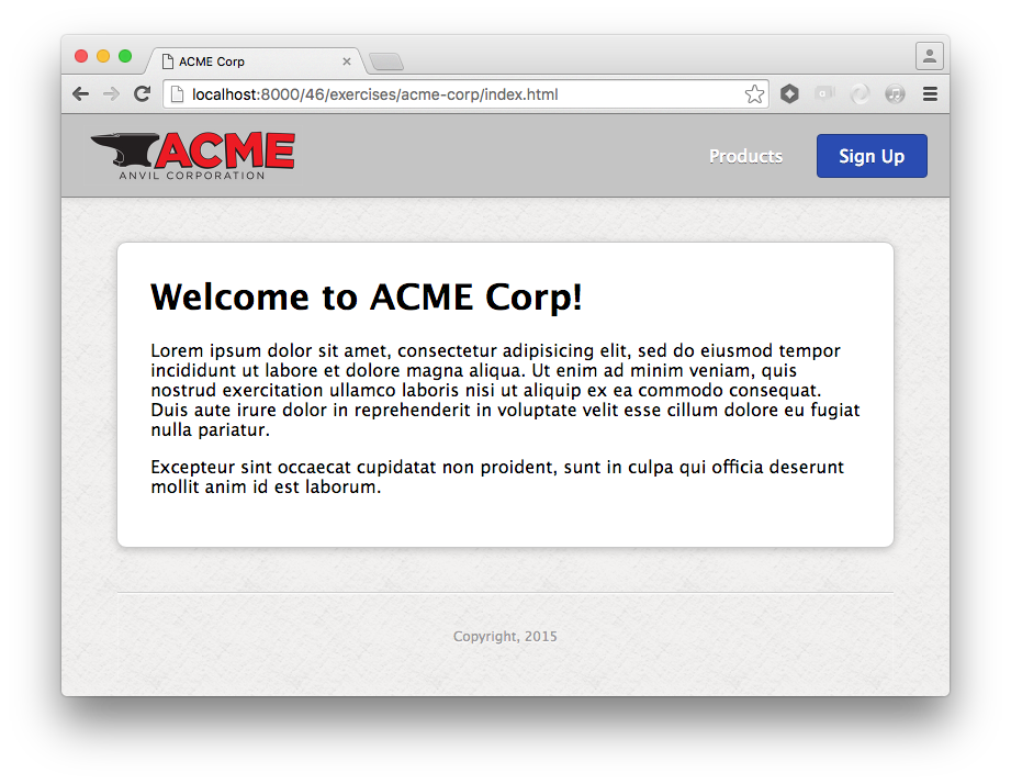 ACME Corp homework screenshot